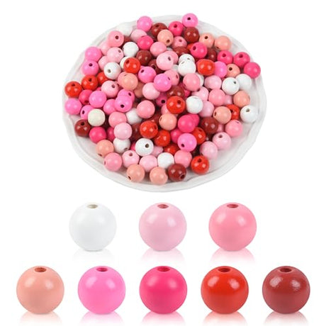 240 Pcs Valentines Day Wooden Beads Red Pink Wood Beads Round Colored Craft Beads for Christmas DIY Crafts Garland Jewelry Making Party Supplies AllReal