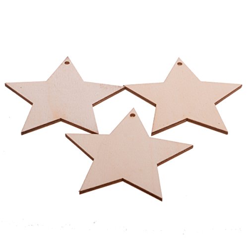 Christmas Wooden Crafts Hanging Ornaments Christmas Tree Decoration Unfinished Wood Cutouts for DIY Blank Slices to Paint (10PCs Star Style)
