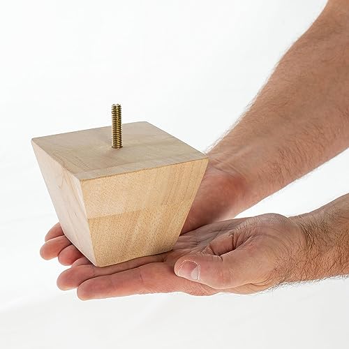OUTWATER 3 in. x 3-7/8 in. Unfinished Solid Hardwood Square Bun Foot | 4 Pack with 4 Free Insert Nuts and Drill Bit OUTWATER