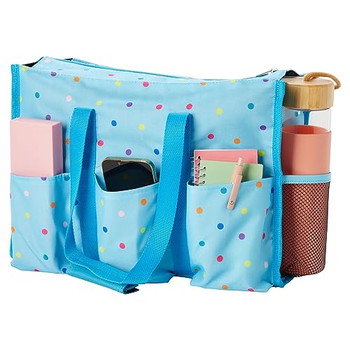 Juvale Large Utility Tote Bag with Pockets, Compartments, and Zip Top for Teachers, Nurses, Crafts, Travel Organization (Light Blue, 14.5 x 10.5 x 6 - WoodArtSupply