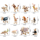 12PCS Bendable Wooden Animal Toys, Fun and Posable Animal Toys Figures for Early Education, Safari Wood Toy for Kids, Smooth Natural Wood, Wood Drachompa
