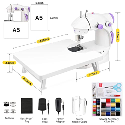 Magicfly Mini Sewing Machine for Beginner, Dual Speed Portable Machine with Extension Table, Light, Sewing Kit for Household, Travel - WoodArtSupply