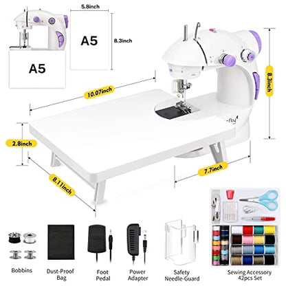 Magicfly Mini Sewing Machine for Beginner, Dual Speed Portable Machine with Extension Table, Light, Sewing Kit for Household, Travel - WoodArtSupply