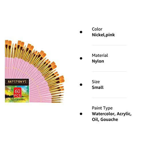 Paint Brushes Set, 60 Pcs Paint Brushes for Acrylic Painting, Oil Watercolor Acrylic Paint Brush, Artist Paintbrushes for Body Face Rock Canvas, Kids Artstorys