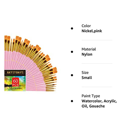 Paint Brushes Set, 60 Pcs Paint Brushes for Acrylic Painting, Oil Watercolor Acrylic Paint Brush, Artist Paintbrushes for Body Face Rock Canvas, Kids - WoodArtSupply