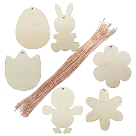 Yardenfun 60pcs Painted Wood Chip Pendant Easter Egg Wooden Ornaments Easter Cutouts Tree Pendant Easter Hanging Tag Easter Unfinished Chick Wooden Yardenfun