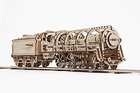 UGEARS Locomotive with Tender Mechanical 3D Puzzle, Wooden Construction Set, Business Gift, Christmas and Thanksgiving Present, Adult Craft Set UGEARS