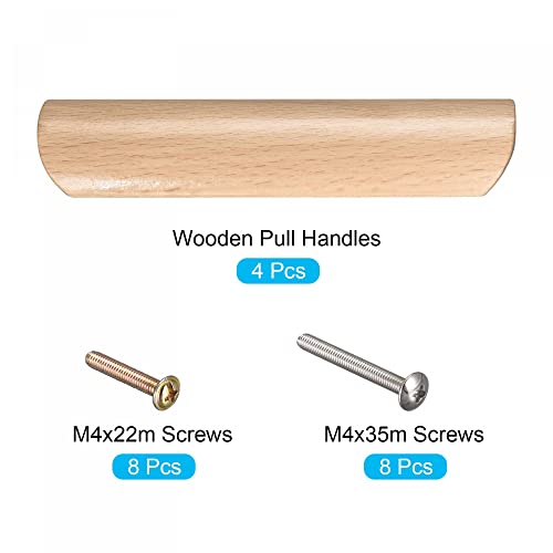 uxcell Wood Pull Handles, 4pcs 96mm/3.78" Hole Distance Wooden Drawer Unfinished Knobs Pulls for Kitchen Furniture Drawer Wardrobe Cupboard - WoodArtSupply