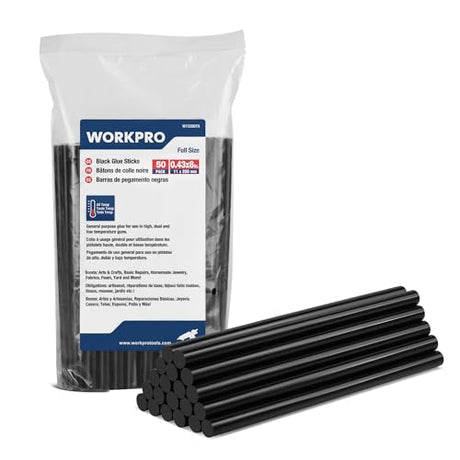 WORKPRO Hot Glue Sticks Full Size, 50 Pack Black Hot Melt Adhesive Glue Sticks for All-Temp Glue Guns, 0.43x8 Inches, Multipurpose for DIY Craft WORKPRO