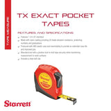 Starrett Exact Retractable Imperial/Metric Pocket Tape Measure with Nylon Coating, Self Adjusting End Hook, and Steel Belt Clip - 1/2-inch Width x 12 Starrett