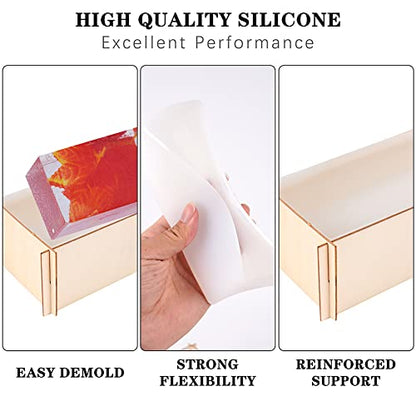 2PCS Different Size Silicone Resin Molds, Deep Rectangle Epoxy Resin Molds with Wooden Support, Large Size DIY Molds for Home Office Decoration Resin Casting