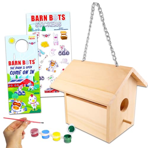 Paint a Birdhouse Kit for Kids - DIY Arts and Crafts Bundle with Bird House Painting Kit with Paints Plus Stickers, More | Paint a Bird House - WoodArtSupply