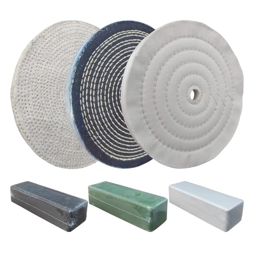 PURUI 6PC 8 Inch Stainless Steel Polishing Buffing Wheel Kit for Bench Grinder,kit with Each 1PC 5/8 Inch Arbor Hole Sisal/Denim/Cotton Wheel and PR PURUI