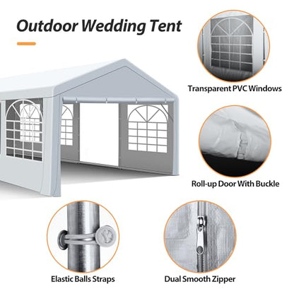 Raysfung 20' x 40' Heavy Duty Party Tent, Outdoor Large Wedding Tent with Removable Sidewalls Event Canopy Shelter for Birthday Party, Outdoor Event