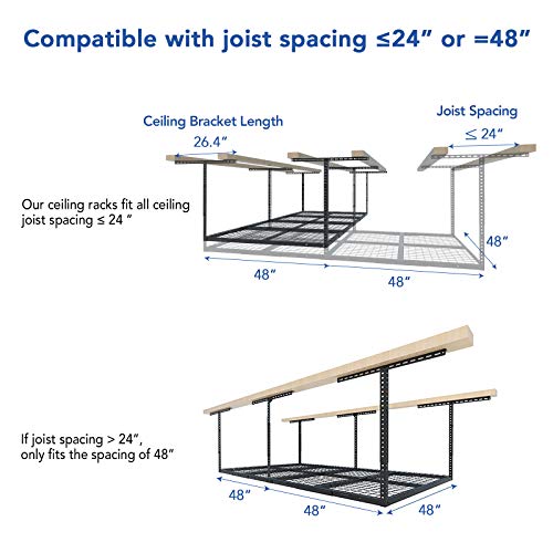 FLEXIMOUNTS 4x8 Overhead Garage Storage Rack, Adjustable Garage Storage Organization Systerm, Heavy Duty Metal Garage Ceiling Storage Racks, 600lbs - WoodArtSupply