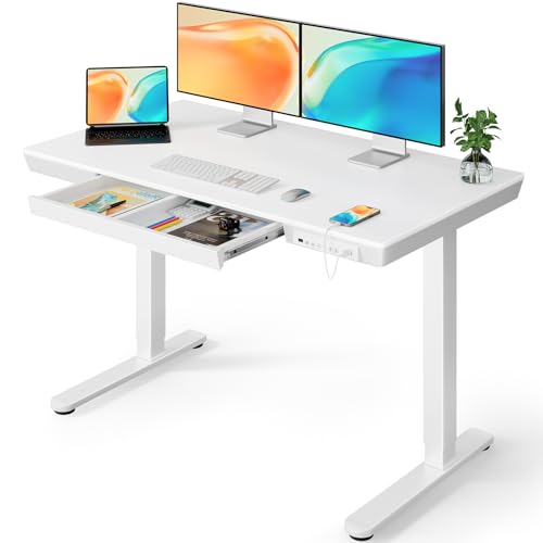 ErGear Electric Standing Desk, 48 x 24 inch Standing Desk with Drawer, Sit Stand Desk with Preassembled Top & USB Charging Ports, Height Adjustable - WoodArtSupply