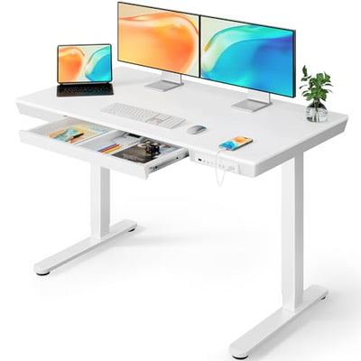 ErGear Electric Standing Desk, 48 x 24 inch Standing Desk with Drawer, Sit Stand Desk with Preassembled Top & USB Charging Ports, Height Adjustable