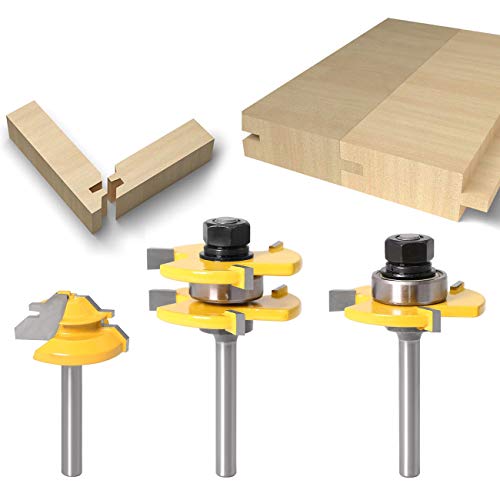 WICHEMI 1/4 Shank Tongue and Groove Router Bits+ 1/4 Shank 45° Lock Miter Router Bit, Wood Milling Cutter Woodworking Grooving Tool Kit for Router - WoodArtSupply