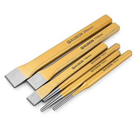 Acrux7 6 Pcs Cold Chisel Set - Flat Chisel, Center Chisel, Cylindrical Chisel, with Canvas Bag, Cone Chisel for Brickwork, Concrete, Metal, Stone Acrux7