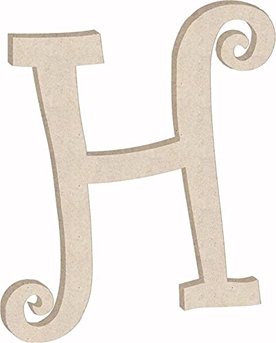 NEXTCraft 8 Inch Wooden Letters H Curlz Girl Font, Unfinished MDF Alphabet ABC Cutout, Monogram Initial Paintable Lettering