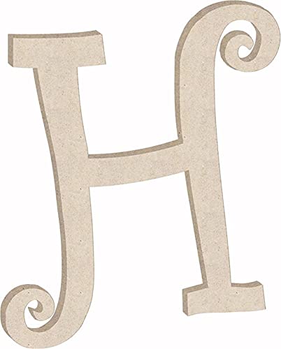 NEXTCraft 8 Inch Wooden Letters H Curlz Girl Font, Unfinished MDF Alphabet ABC Cutout, Monogram Initial Paintable Lettering - WoodArtSupply