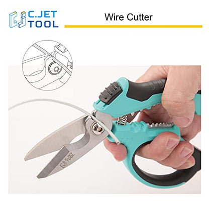 C.JET TOOL 8" Stainless Angle Type Electrician Scissors Heavy Duty Professional for Aluminium Copper Soft Cable - WoodArtSupply