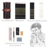 Heshengping 31 Drawing Sketching Pencils Kit, Portable Artist Supples Travel Case Set has Graphite, Charcoal, white color pencil, Blending Stump, Heshengping