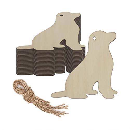 20pcs Wood Dog Cutouts DIY Craft Embellishments Little Puppy Unfinished Wood Gift Tags Ornaments for Wedding Dog Pet Party Christmas Decoration - WoodArtSupply