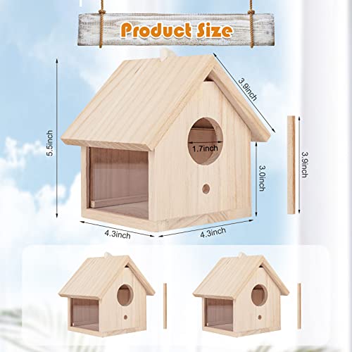 YUEPET 2Pcs Outdoor Bird Houses Transparent Wooden Bird House for Outside with Lanyard and Screws,Hanging Birdhouse Clearance for Finch Bluebird YUEPET