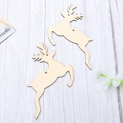 SUPVOX Wooden Chip Unfinished Wood Ornaments DIY Accessories Wood Cutouts Christmas Reindeer Wood Patches Home Bar Wedding Party 10pcs