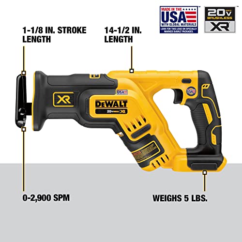 DEWALT 20V MAX* XR Reciprocating Saw, Compact, Tool Only (DCS367B) - WoodArtSupply