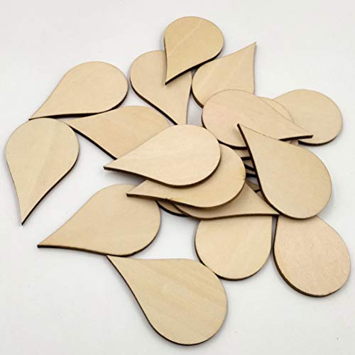 Amosfun 20pcs Wooden Shape Cutouts Wood Water Drop Shape Discs Slices Wood Pieces Embellishment DIY Crafts Ornament Home Decorations 50mm Amosfun