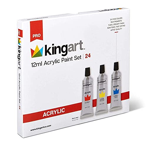 KINGART 505-24 12 mL Unique Colors Acrylic Paint (Set of 24), Assorted KINGART
