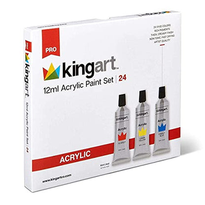 KINGART 505-24 12 mL Unique Colors Acrylic Paint (Set of 24), Assorted - WoodArtSupply