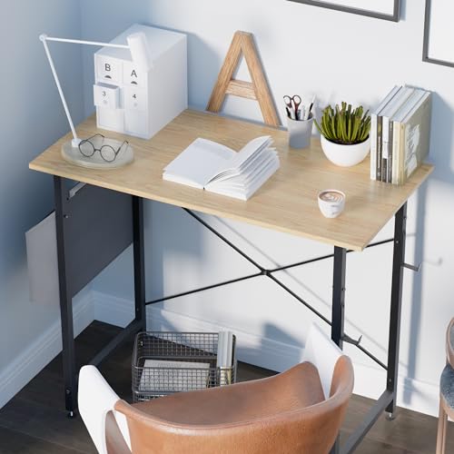 Pamray 32 Inch Computer Desk for Small Spaces with Storage Bag, Home Office Work Desk with Headphone Hook, Small Office Desk Study Writing Table Pamray