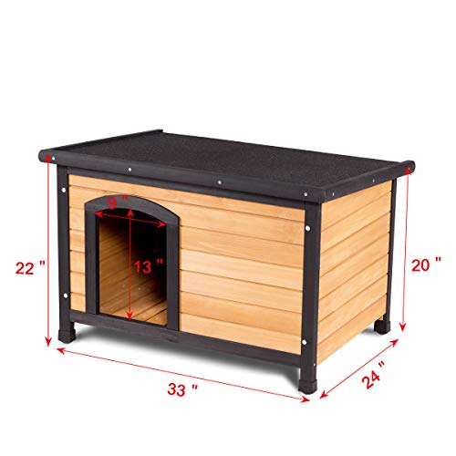 Tangkula Wooden Dog House Outdoor Indoor, Medium Pet Shelter Log Cabin Feeding Station with Opening Hinged Roof, Adjustable Foot, Weatherproof Big - WoodArtSupply