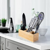 Useekoo Wood Pencil Holder, Wood Desk Organizers and Accessories 3 Compartment, Rustic Remote Control Holder, Wooden Caddy Office Supplies for Home, Useekoo