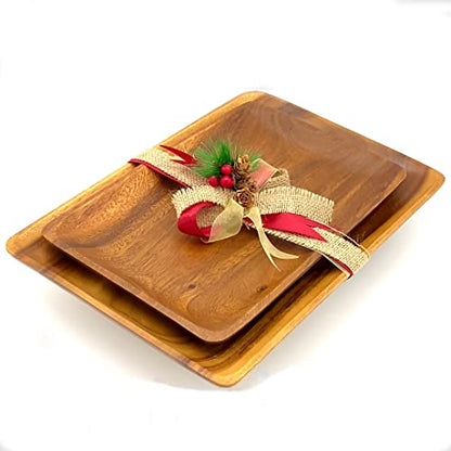 Wrightmart Wooden Trays, Set of 2, Decorative Rustic Food, Fruit, and Snack, Charcuterie-Appetizer Servers – Perfect Kitchen, Ottoman or Coffee Table