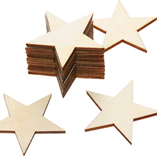 300 Pieces Wooden Stars Shape Unfinished Wood Stars Pieces Blank Wooden Cutouts Ornaments for Craft and Christmas Decoration(1.5 Inch) Gejoy