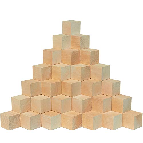 Unfinished Wood Craft Cubes 1-1/2 inch, Pack of 36 Small Wooden Blocks to Decorate, Wooden Cubes for Crafts and Décor, by Woodpeckers - WoodArtSupply