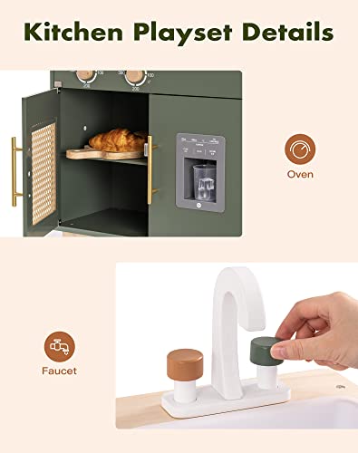 ROBOTIME Play Kitchen with Pretend Ice Cube Dispenser for Toddler, Wooden Kids Kitchen Play Set, Toy Kitchen Set for Kids Age 3 4 5 6 7 (Vintage ROBOTIME