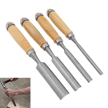 Omninmo 4PCS Carpenter Engraving Chisel Set Semi-Circular Woodworking Chisel Carving Chisel Chrome Vanadium Steel Carpenter Wood Carving DIY Gouge Omninmo