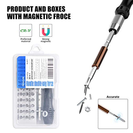 32 In 1 Small Screwdriver Set, Mini Magnetic Screwdriver Set – Contains 30 Bits Precision Repair Tool Kit, Torx Screwdriver Tool Sets for Eyeglass, TKISZYZR