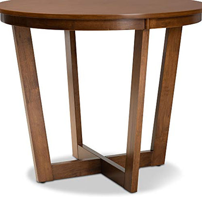 Baxton Studio Alayna Modern and Contemporary Walnut Brown Finished 35-Inch-Wide Round Wood Dining Table - WoodArtSupply