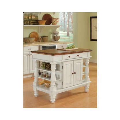 Homestyles Americana Kitchen Island, Off White Stationary Kitchen Island with Storage and Hardwood Top