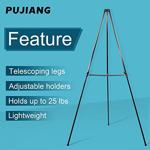 PUJIANG 63" Aluminum Easel Stand for Sign, Large Collapsible Easels for Display Posters/Whiteboard, Adjustable Height Artist Easel for Painting- - WoodArtSupply