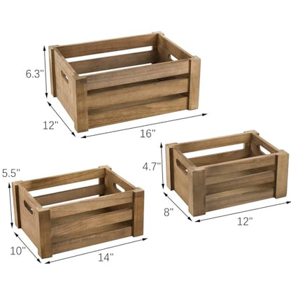 Lawei Set of 3 Wood Nesting Storage Crates with Handle, Rustic Decorative Wooden Crates Distressed Crates Storage Container for Storage Display - WoodArtSupply