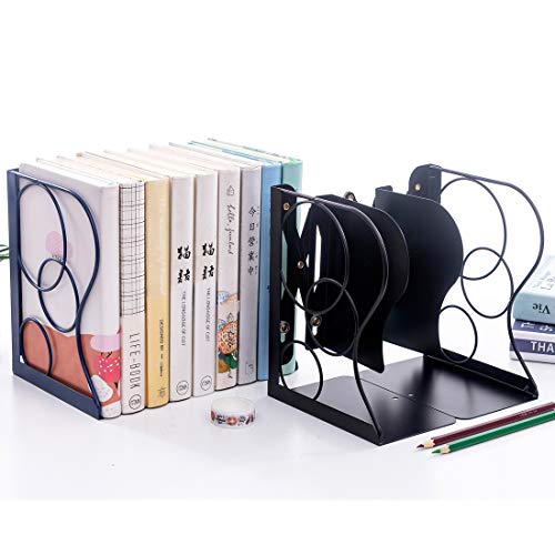 JIARI Adjustable Bookends Metal Book Ends Holder Shelf Heavy Duty Nonskid Bookend for Heavy Book (Round Black) - WoodArtSupply