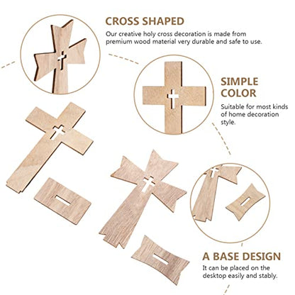 20 Pcs Cross Decor Wooden Crafts Cross Shaped Ornaments Tabletop Decor Cross Art Sign for Home Decor Gift - WoodArtSupply