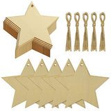obmwang 50 Pieces Natural Wooden Star Cutouts Unfinished Predrilled Wooden Star Embellishments with Natural Twine for Christmas, DIY Craft, Party obmwang